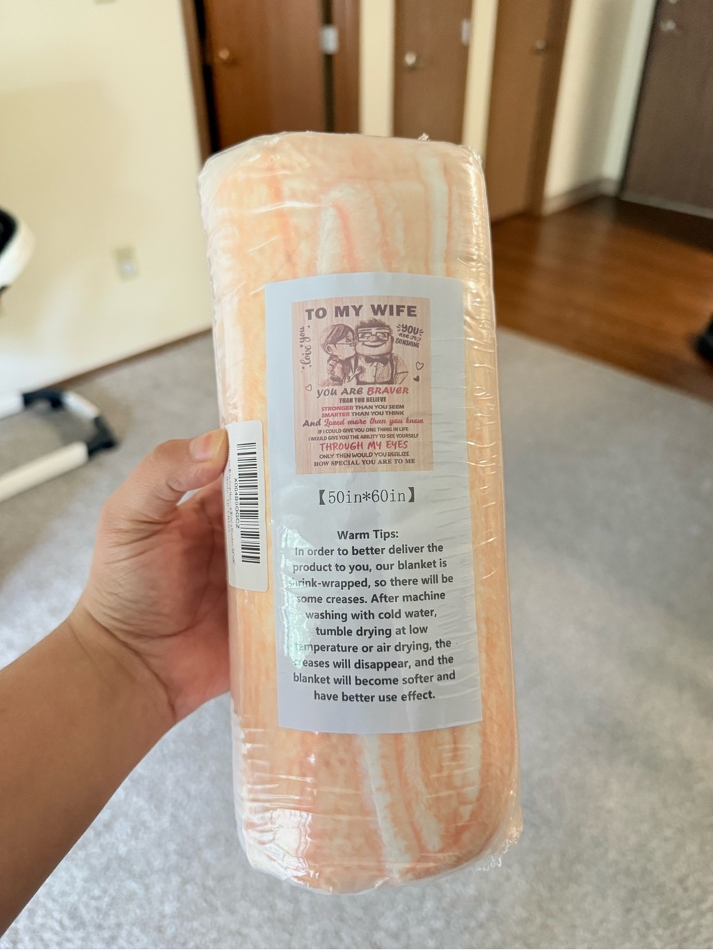 Amazon Peach Marble 'To My Wife' Plush Throw Blanket